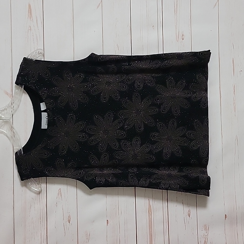 Chico's Floral Sleeveless Neutral Sparkley Stretch Pullover Contemporary Top NWT